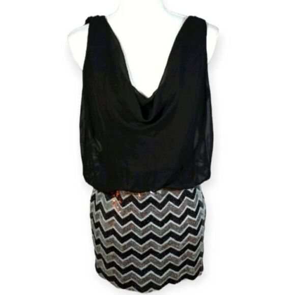 AS U WISH SEQUIN DRESS SZ.L EUC.  BLACK, SILVER, & GOLD. - Picture 1 of 6
